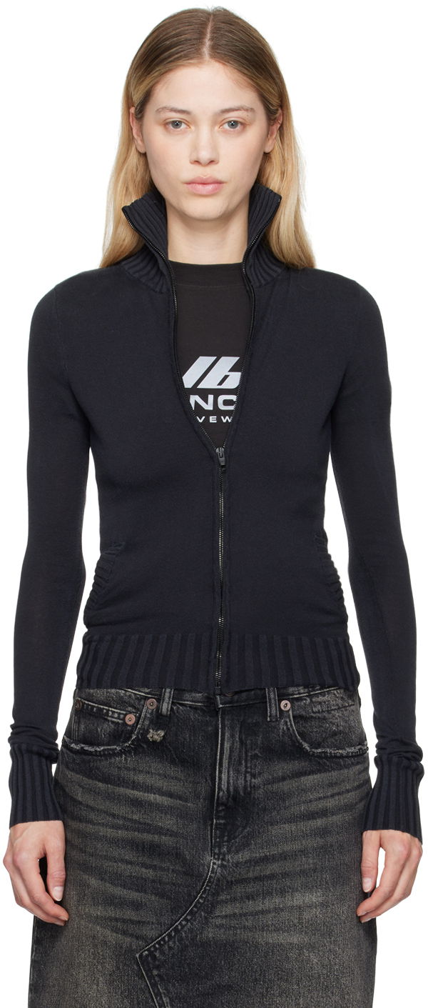 Pleteni pulover Balenciaga Zip Up Sweater Črna | 794228 T3312