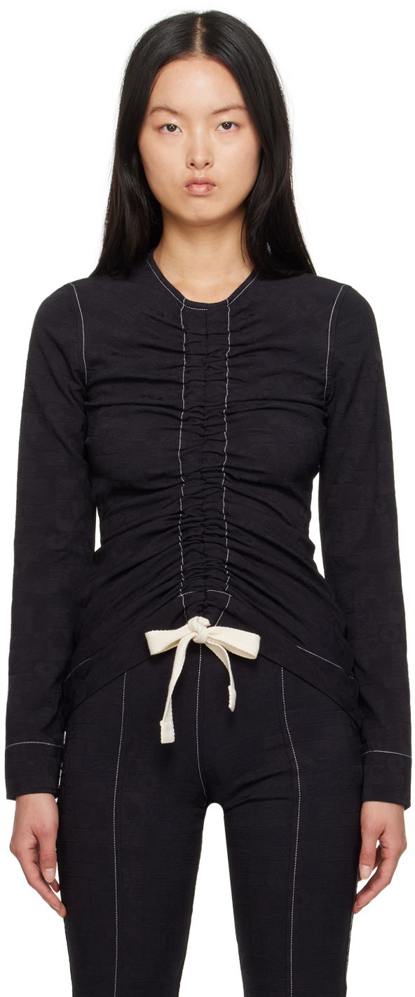 Srajce GANNI GANNI Drawstring Long Sleeve Blouse Črna | F7369