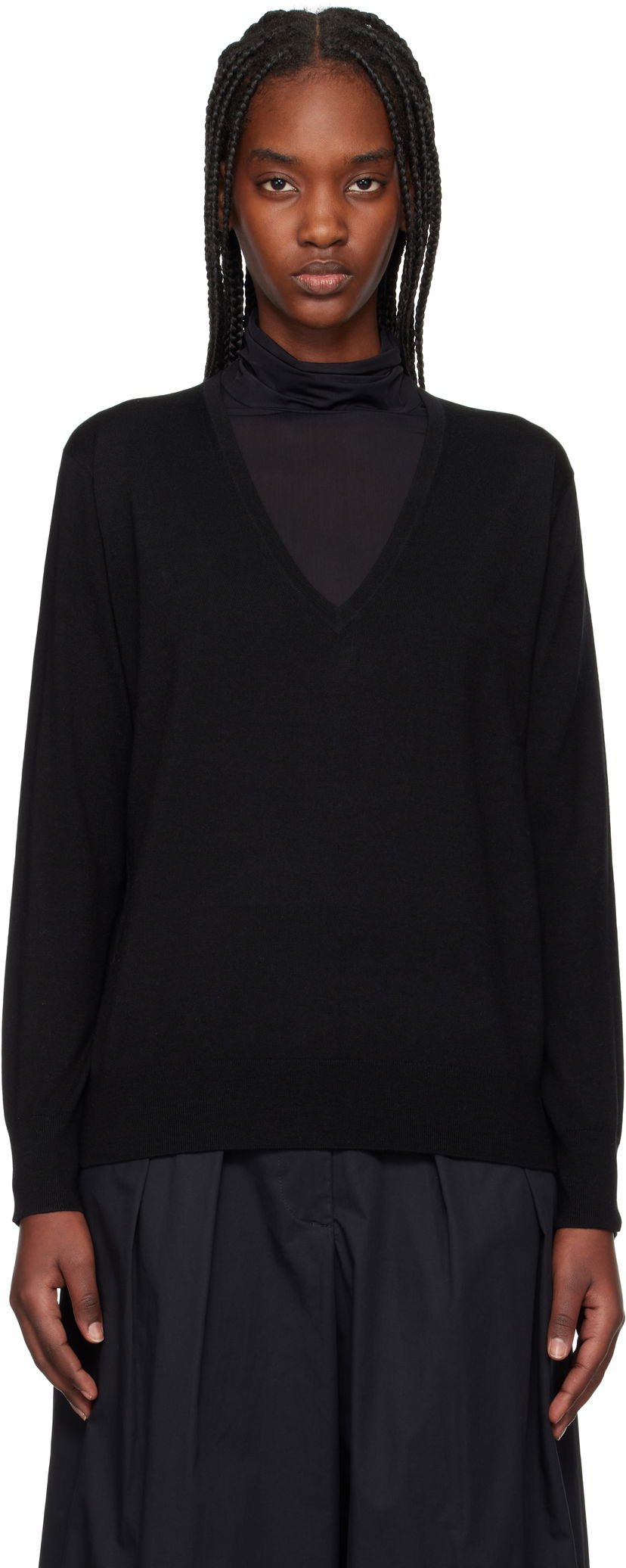 Pleteni pulover Dries Van Noten Dries Van Noten Merino Wool V-Neck Sweater Črna | 251-011202-1700