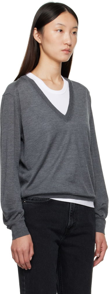 Pleteni pulover Loulou de Saison Loulou de Saison Julio Cashmere V-Neck Sweater Siva | JULIO, 1