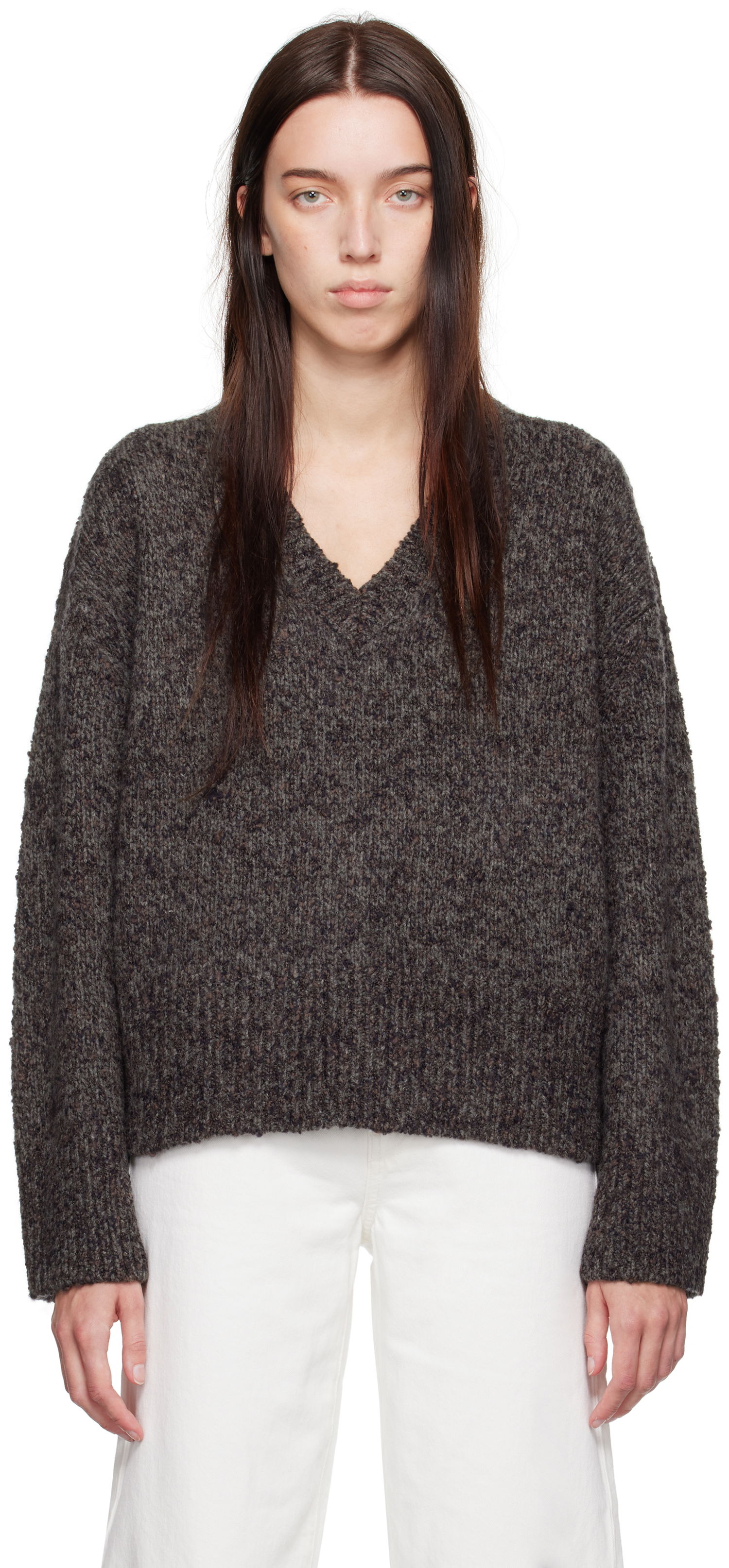 Pleteni pulover CALVIN KLEIN Oversized V-Neck Sweater Siva | 81WL397-LBL, 0