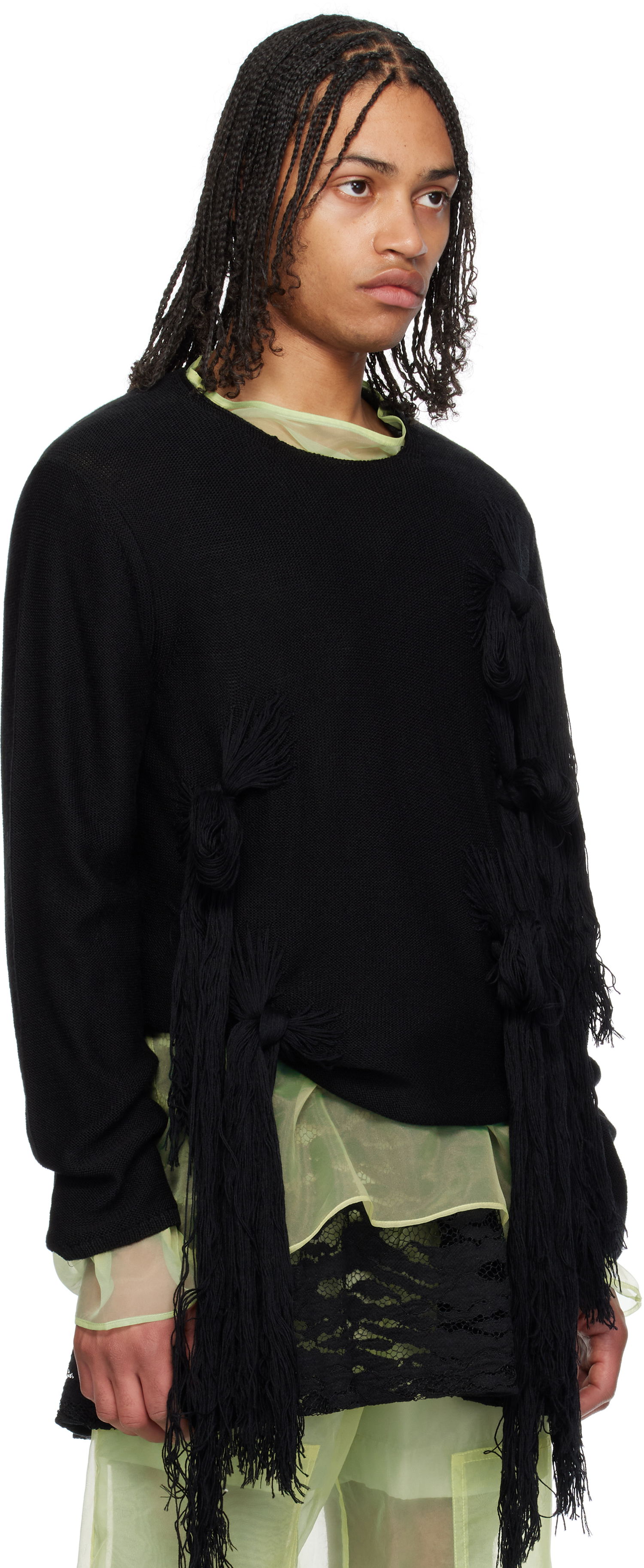 Pleteni pulover Comme des Garçons CDG Homme Plus Worsted Wool Knotted Tassel Sweater Črna | PO-N002-051, 1