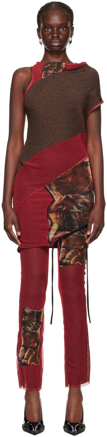 Obleke Ottolinger Ottolinger Cat Print Mesh Mini Dress Rdeča | 102601