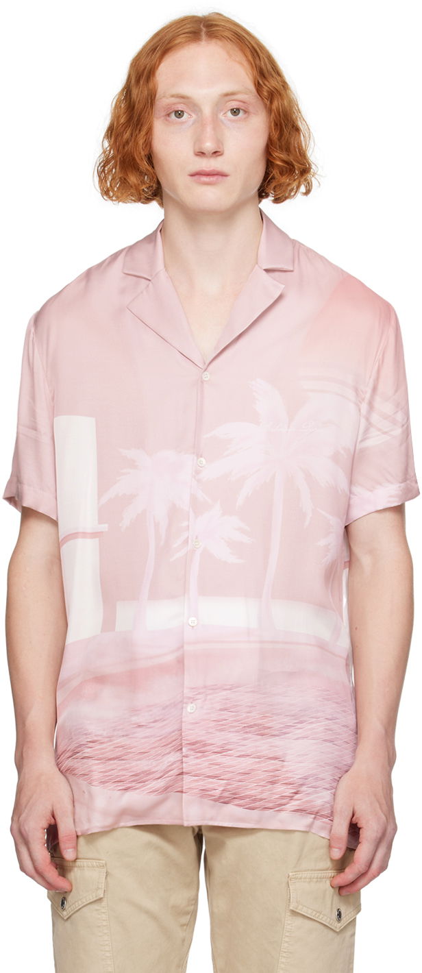 Srajce Balmain Postcard Print Shirt Roza | DH1HN110VF36