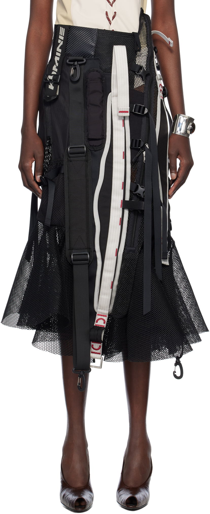 Krila Junya Watanabe Junya Watanabe Multi Fabrics Mix Midi Skirt Črna | JO-S016-051-1