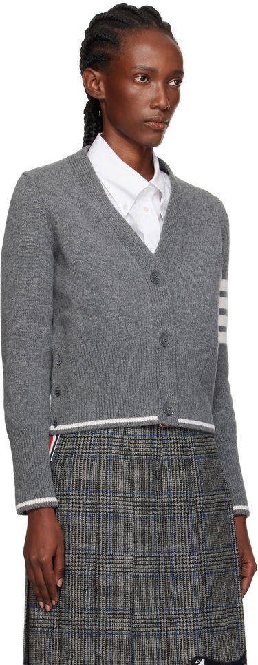 Pleteni pulover Thom Browne Thom Browne Intarsia Geese 4-Bar V-Neck Cardigan Siva | FKC657A-Y1029, 1