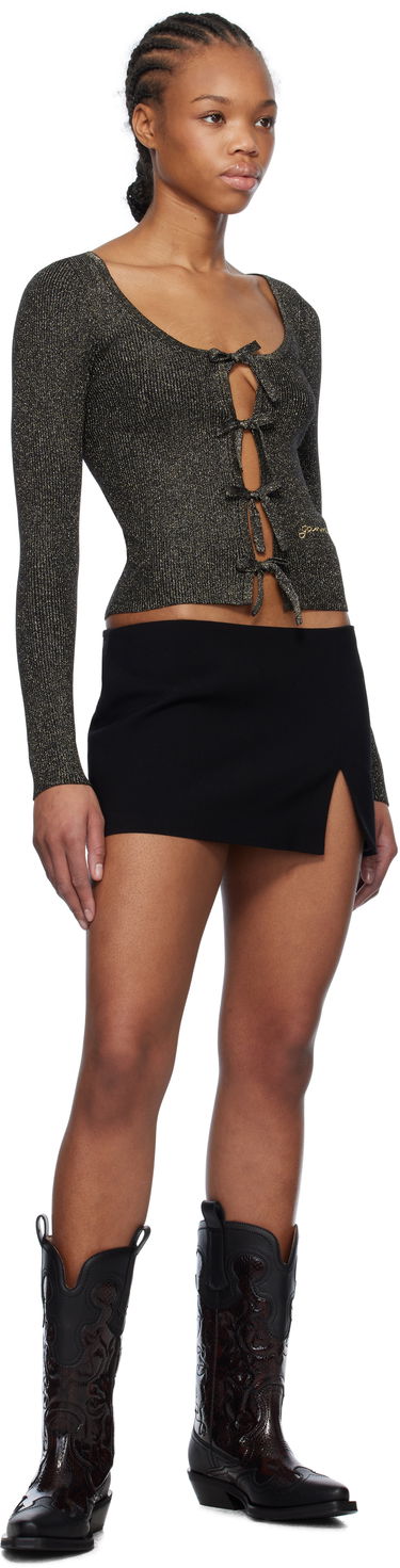 Pleteni pulover GANNI GANNI Sparkle Tie String Cardigan Črna | K2358, 3