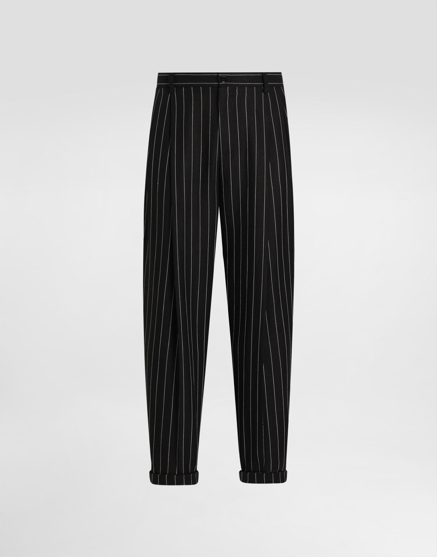 Hlače Dolce & Gabbana Dolce & Gabbana Pinstripe Linen-Blend Double Darts Pants Črna | GP10DTFR3F0S8053, 0