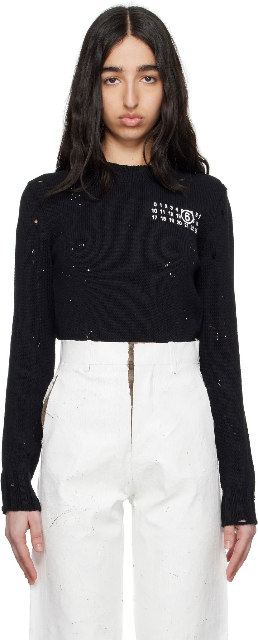 Pleteni pulover Maison Margiela MM6 Maison Margiela Paint Residue Knit Sweater Črna | S62HL0034 M13123
