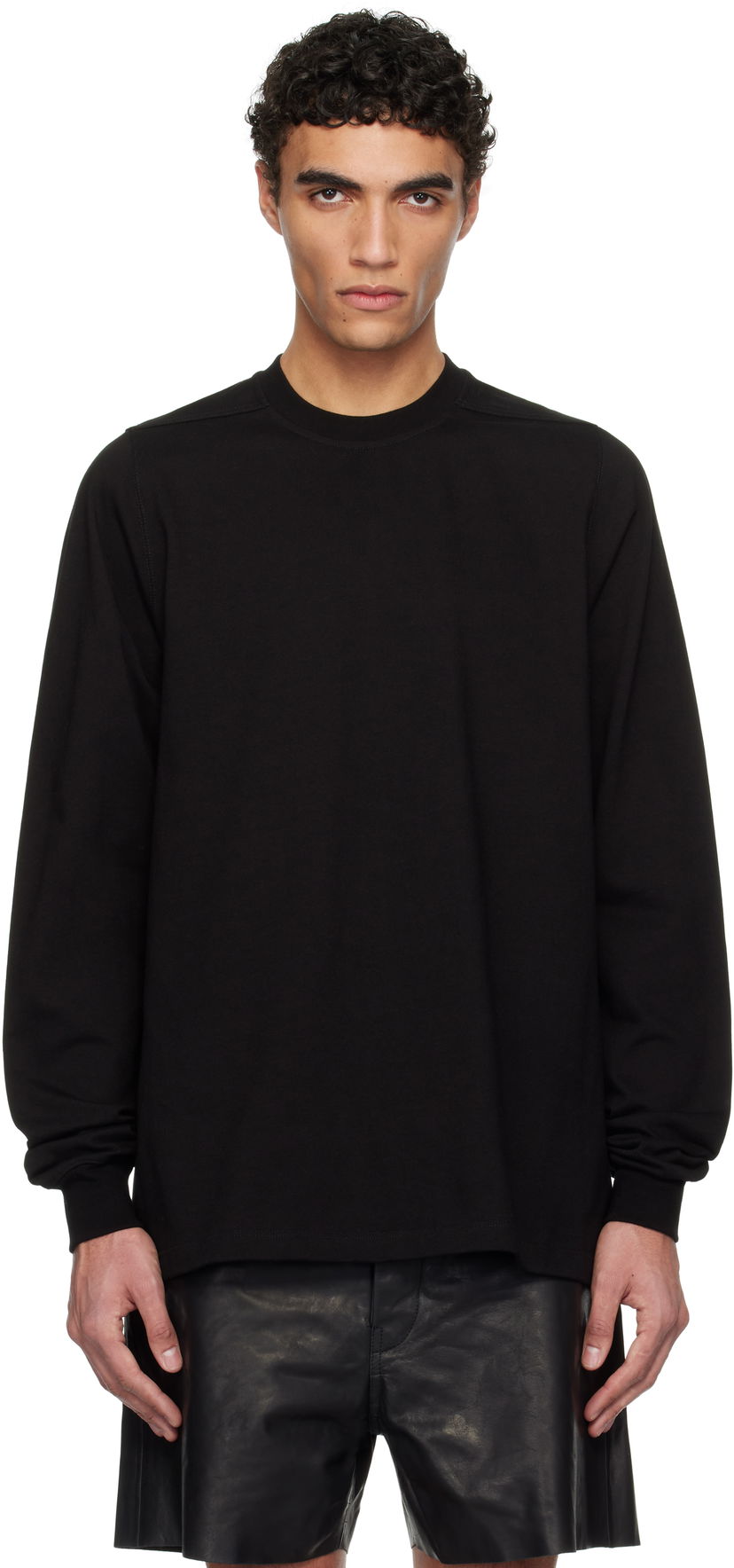 Pleteni pulover Rick Owens Rick Owens Hollywood Short Crewneck Long Sleeve Sweatshirt Črna | RU01E5277 BA