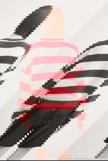 Pleteni pulover Fiorucci Fiorucci Cropped Alpaca Striped Sweater Rdeča | W02FPKSW448KN11RD02, 2