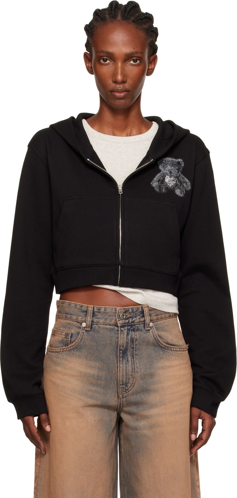 Pulover We11done We11done Teddy Bear Slim-Fit Zip-Up Hoodie Črna | WD-TJ2-25-870-W-BK