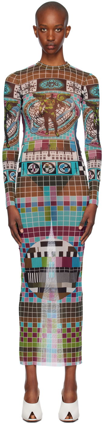 Obleke Jean Paul Gaultier Jean Paul Gaultier Printed Mesh Maxi Dress Večbarvna | 24/31-F-RO264-T569-5090, 0