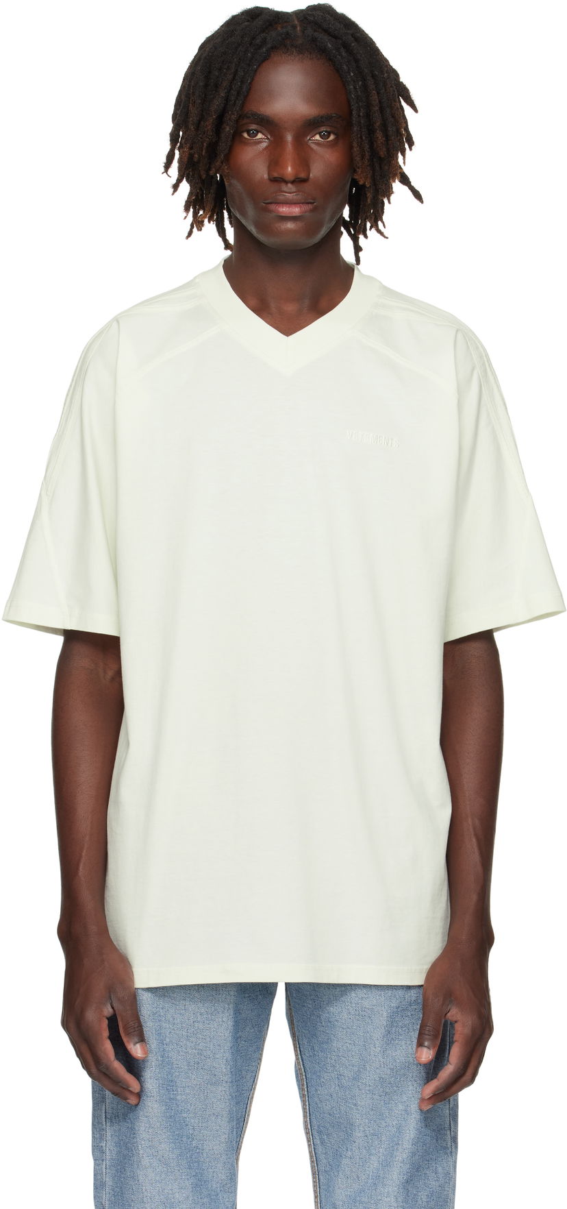 Majica VETEMENTS Cut-Up V-Neck T-shirt Bela | UH76TR260I