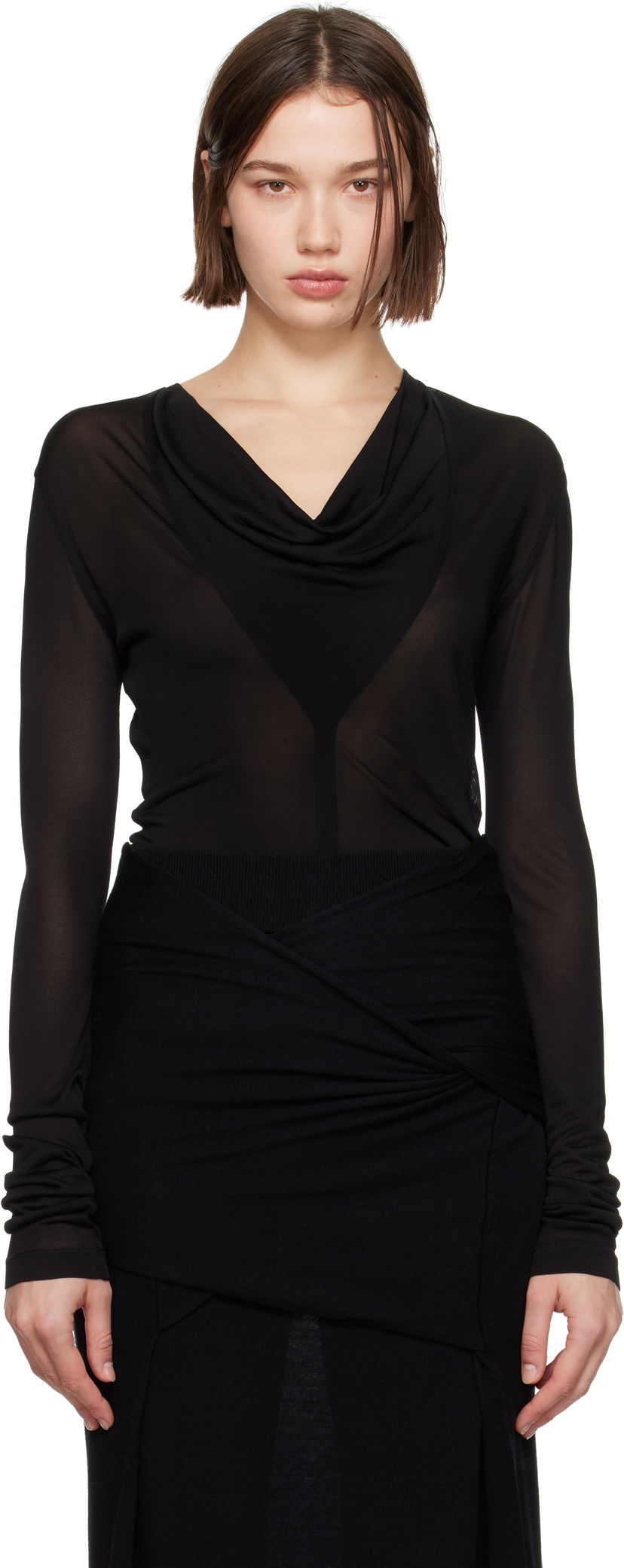 Bodi TOTEME TOTEME Draped V-Neck Top Črna | 244-WRT0401-FB0266