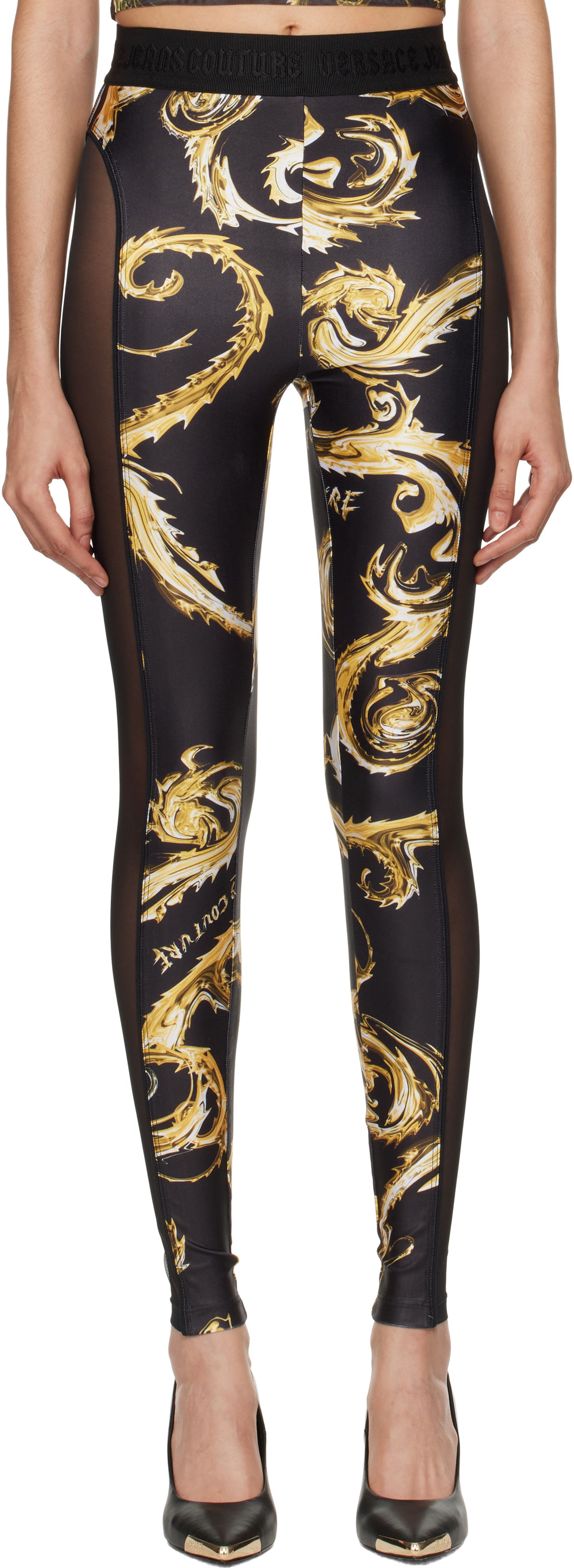 Pajkice Versace Couture Mesh Paneled Leggings Črna | E77HAC103_EJS360, 0