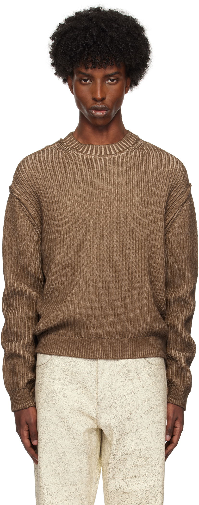 Pleteni pulover GUESS Vintage Washed Crewneck Sweater Rjava | M4BR03Z3GL0F193
