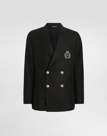 Jakna Dolce & Gabbana Dolce & Gabbana Double-breasted Linen Jacket with Patch Črna | G2TJ2ZFU4K6N0000, 0