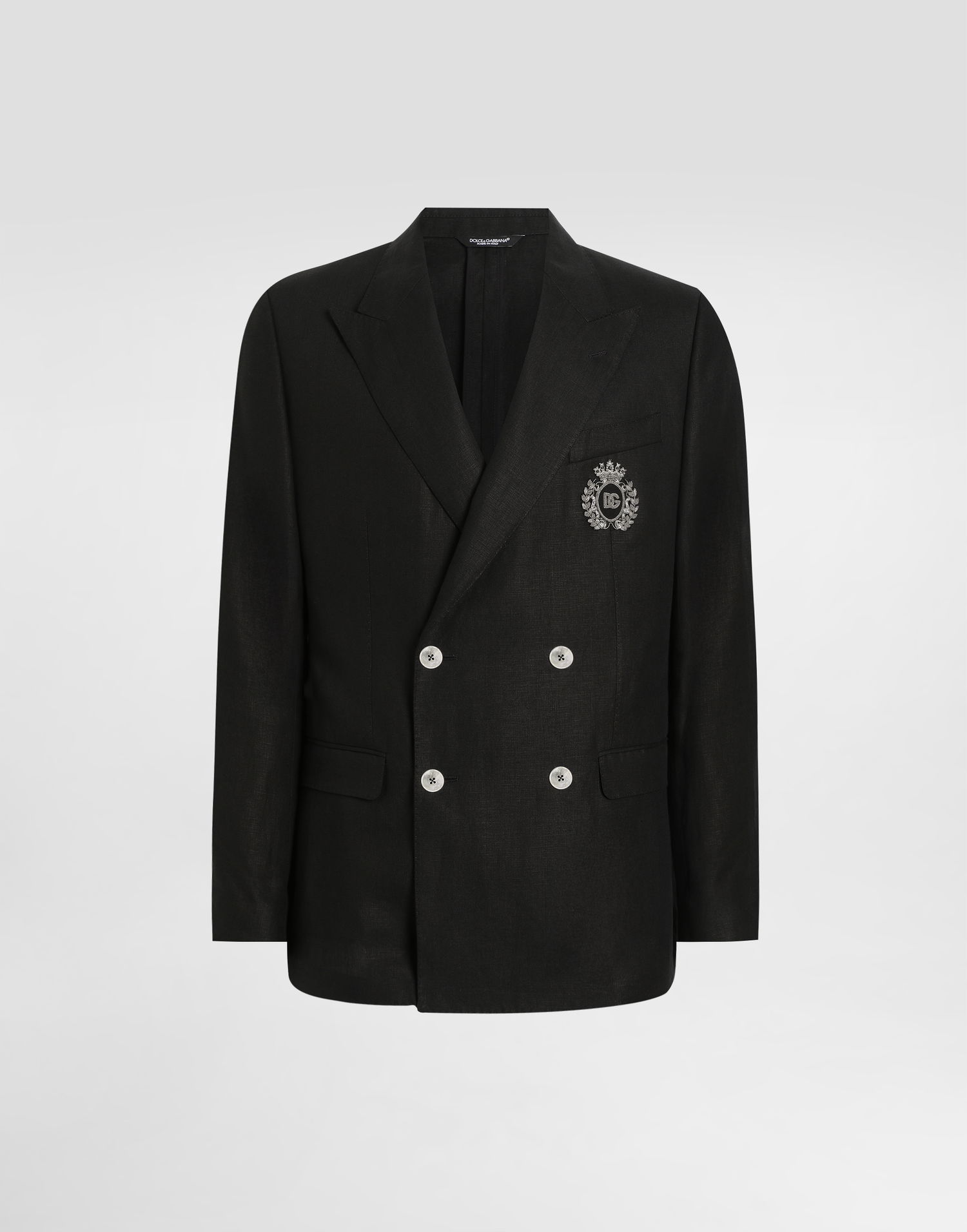 Jakna Dolce & Gabbana Dolce & Gabbana Double-breasted Linen Jacket with Patch Črna | G2TJ2ZFU4K6N0000, 0