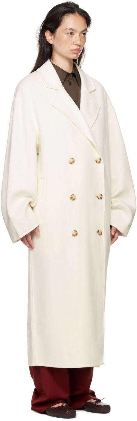 Plašči Loulou de Saison Loulou de Saison Borneo Double-Breasted Long Coat Bela | BORNEO, 1
