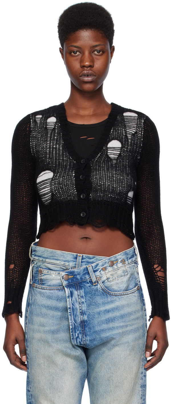 Pleteni pulover R13 R13 Double Layer Cropped Cardigan Črna | R13WY041-Y122B, 0