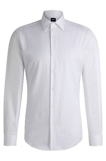 Srajce BOSS Slim-Fit Striped Cotton Twill Shirt Bela | 50533040