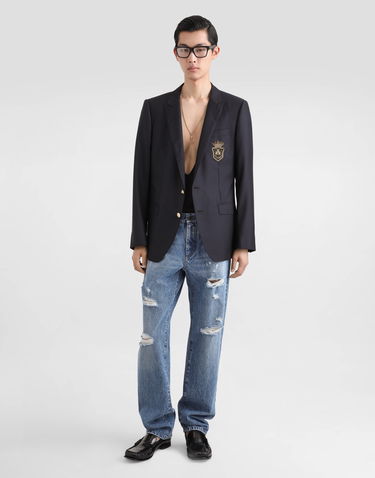 Jakna Dolce & Gabbana Single-Breasted Wool and Silk Jacket with Patch Črna | G2LK0ZFU3H1B0665, 1