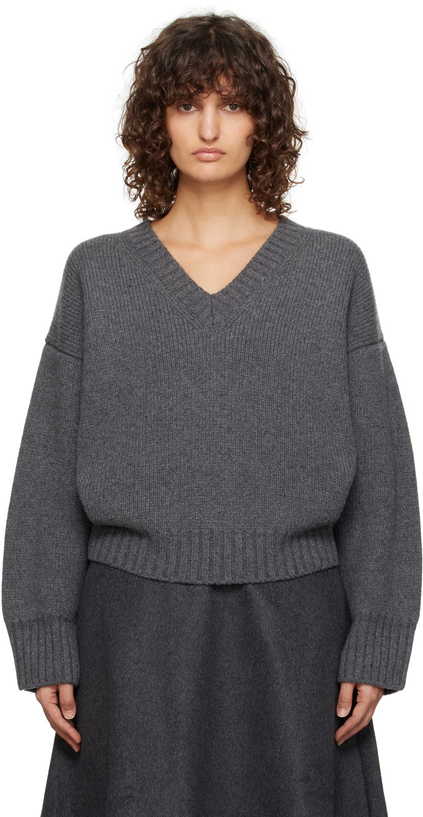 Pleteni pulover Róhe V-Neck Sweater Siva | 613-23-134