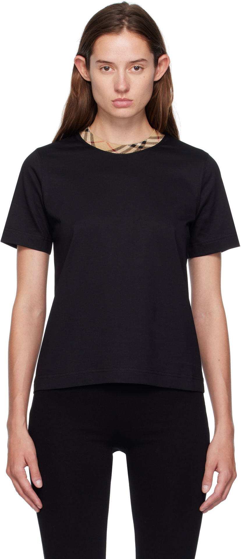 Majica Burberry Burberry Check Trim Cotton Tee Črna | 8110271