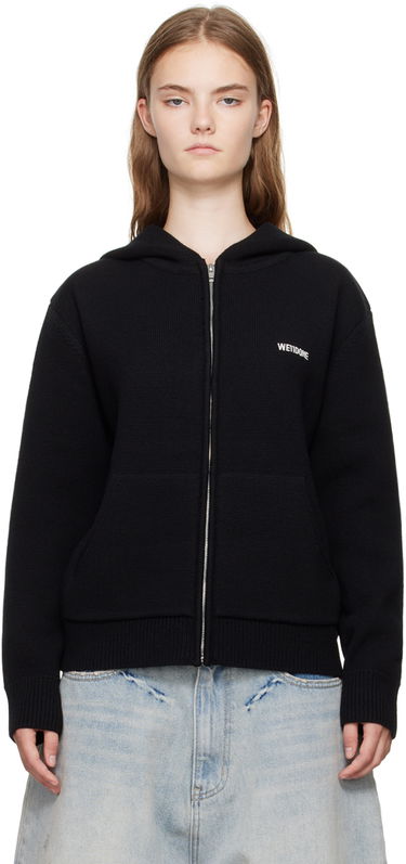 Pulover We11done We11done Embroidered-Logo Zip-Up Hoodie Črna | WD-KJ2-24-605-W-BK, 0