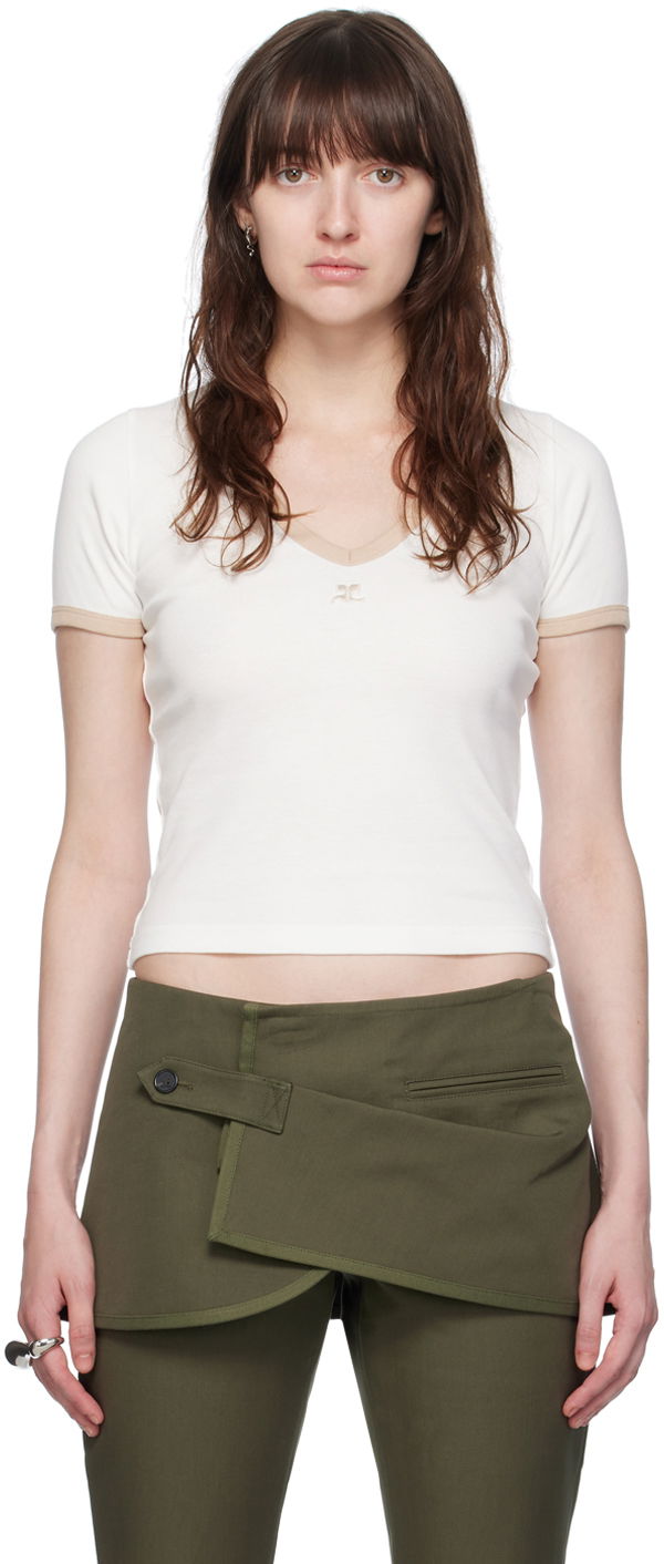 Majica Courrèges Slim V-Neck T-Shirt Bela | 224JTS137JS0070