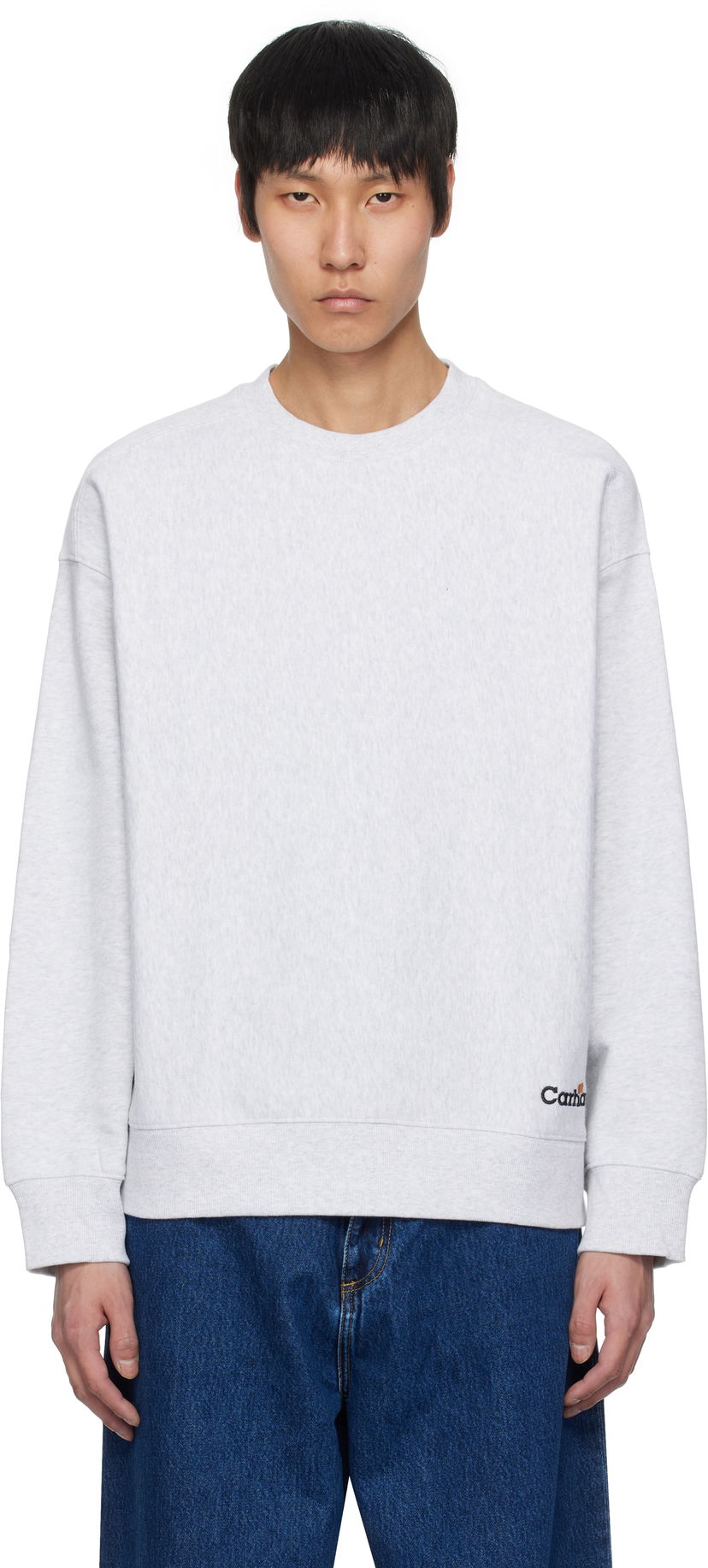 Pleteni pulover Carhartt WIP Label Script Sweatshirt Siva | I034429