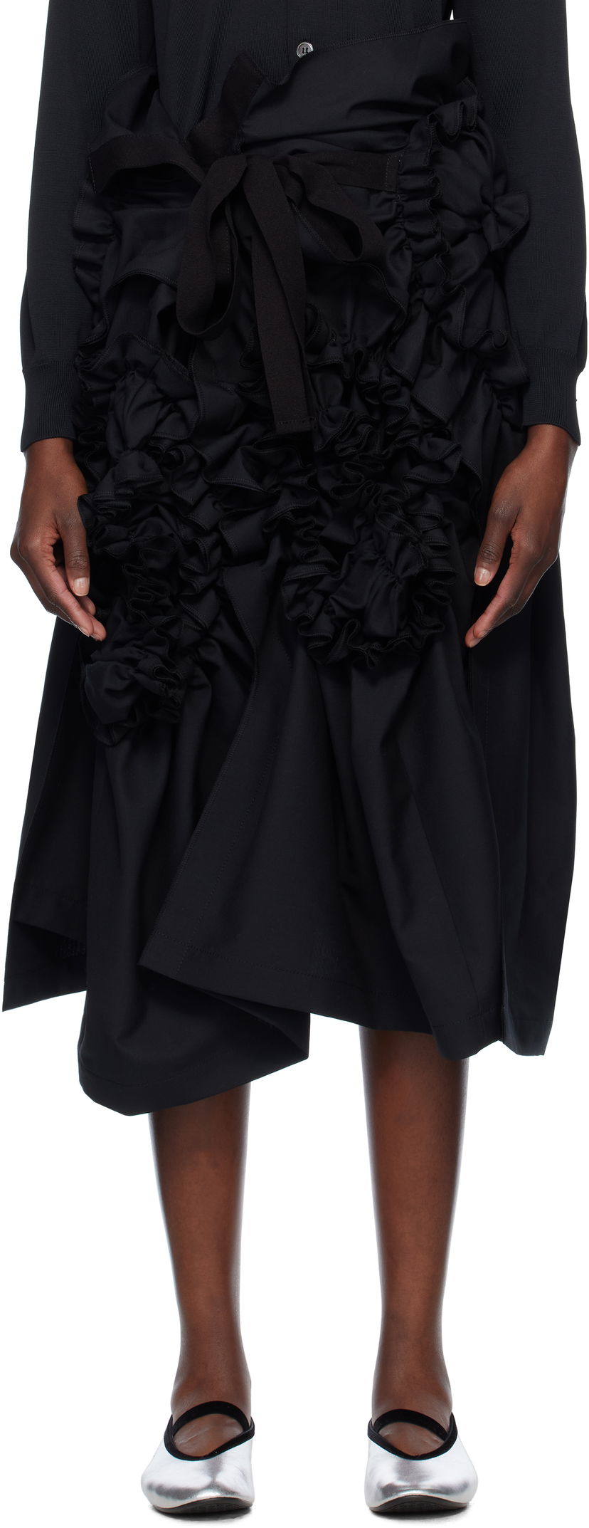 Krila Comme des Garçons Comme Des Garçons Yarn Dyed Wool Polyester Ruffle Midi Skirt Črna | TO-S027-S25