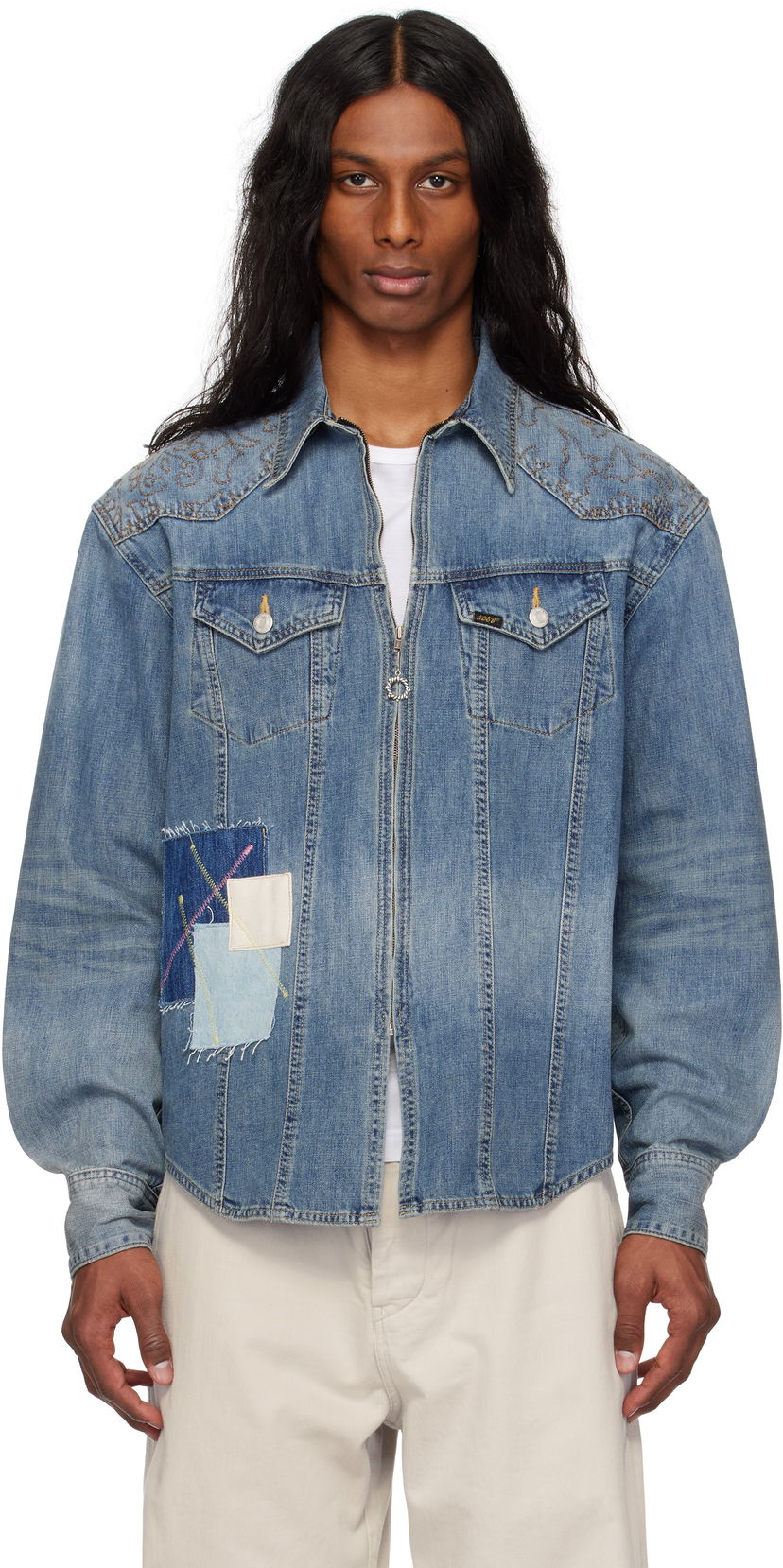 Jakna Andersson Bell Andersson Bell Embroidered Patchwork Denim Jacket Modra | atb1273m