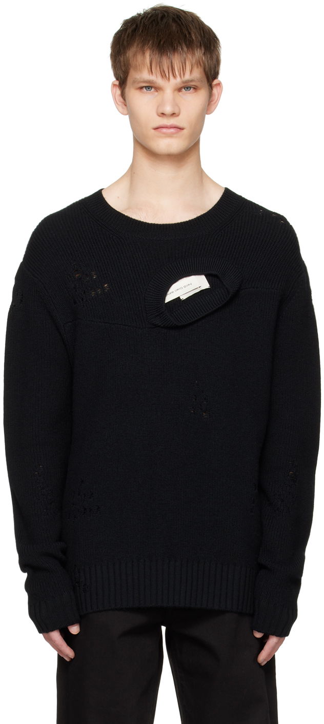 Pleteni pulover Feng Chen Wang Feng Chen Wang Distressed Sweater Črna | FUS15KT05B
