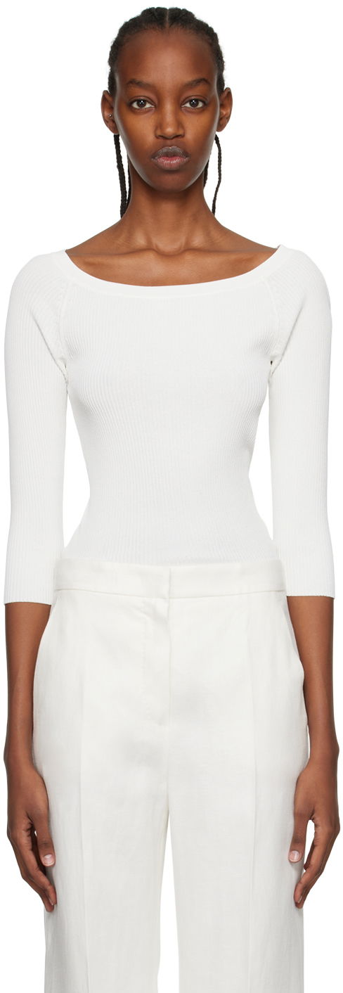 Majica brez rokavov Max Mara Max Mara Saturno Long Sleeve T-Shirt Bela | 2313610632600 MM12121