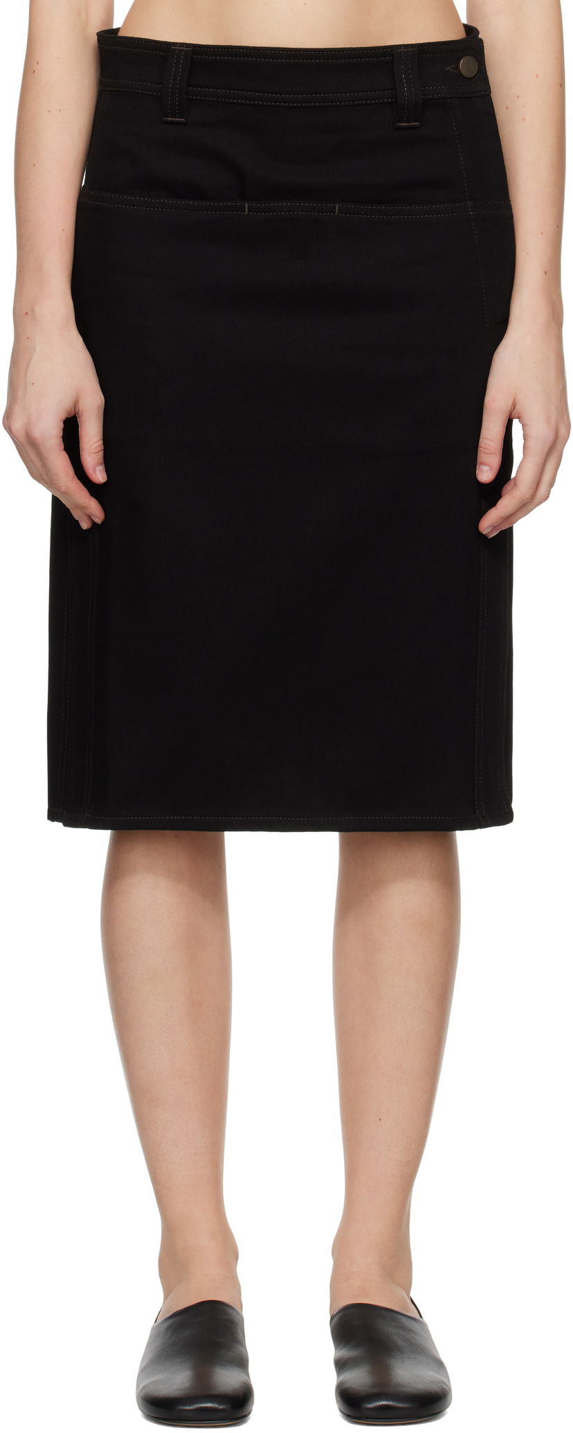 Krila LEMAIRE Straight Denim Midi Skirt Črna | SK1040 LD1004