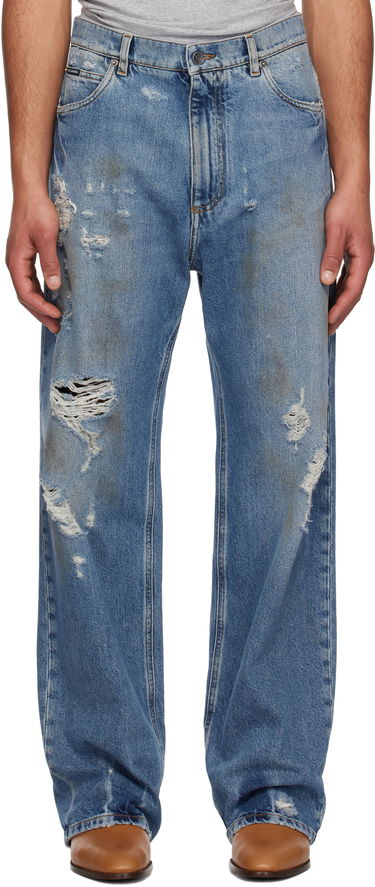 Kavbojke Dolce & Gabbana Dolce&Gabbana Oversized Distressed Tag Jeans Modra | GWVNXDG8MT7, 0