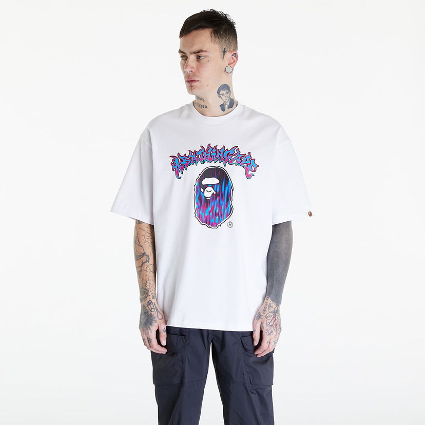 Majica BAPE A BATHING APE Mad Flame Ape Head Relaxed Fit Tee White Bela | 001TEK301320M WHT
