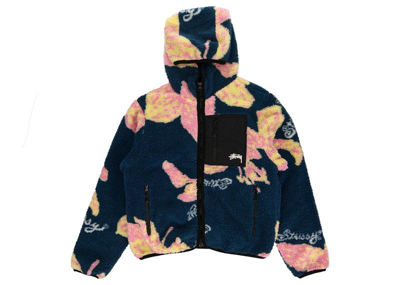 Pulover Stüssy Floral Sherpa Hooded Jacket Modra | 118482-Dark Teal