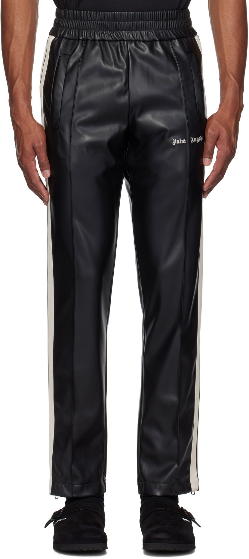 Hlače Palm Angels Faux-Leather Track Pants Črna | PMCJ020F24FAB0011003