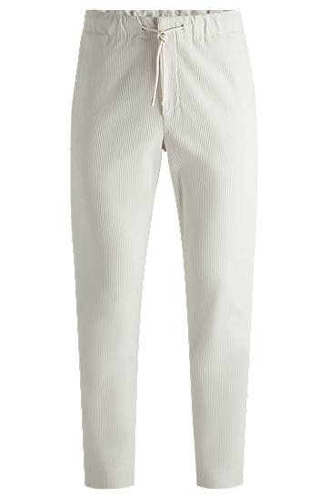 Hlače BOSS Tapered-Fit Performance Corduroy Trousers Bela | 50530667