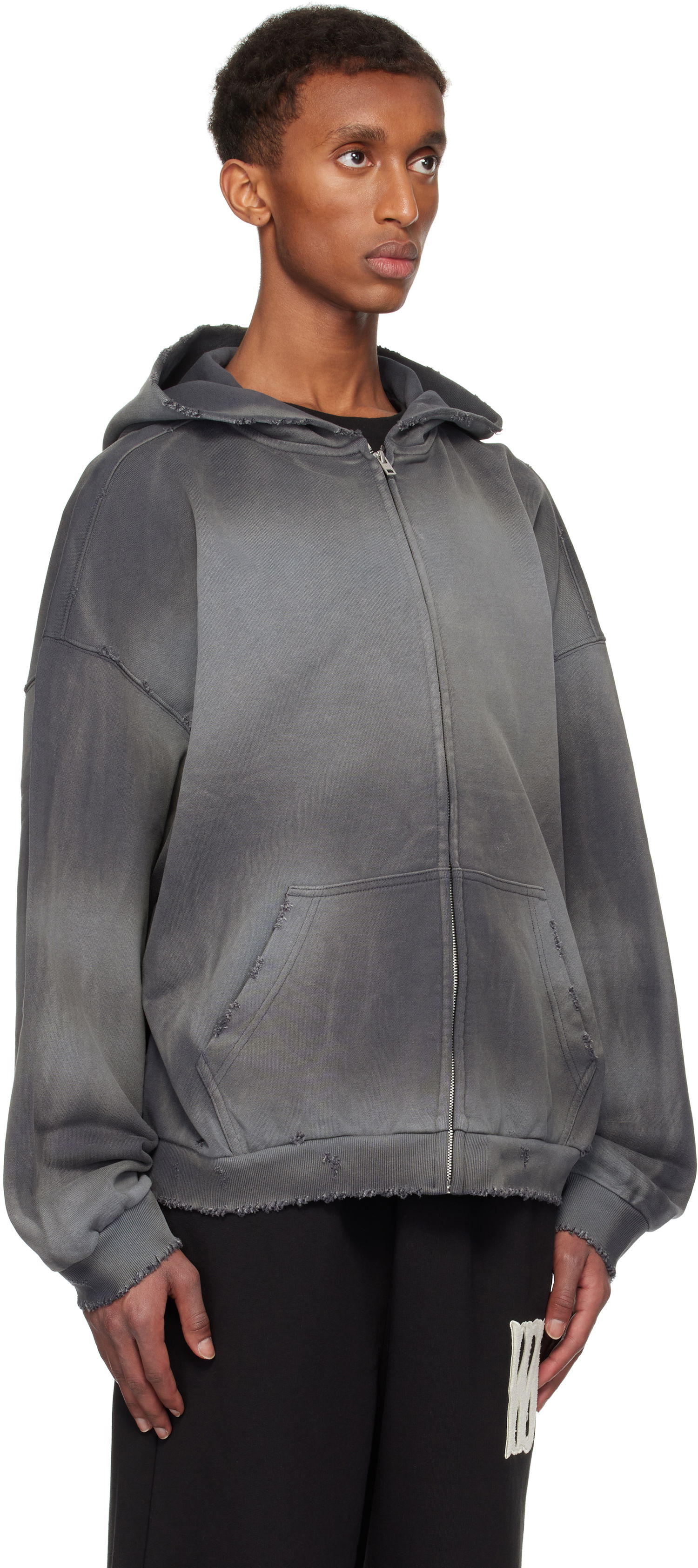 Pulover We11done We11done Distressed Zip-Up Hoodie Siva | WD-TJ3-24-833-U-CH, 1