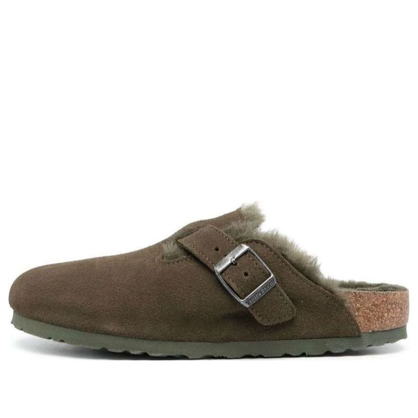 Superge in čevlji Birkenstock Boston Shearling Suede Narrow Fit Slippers Zelena | 1025667