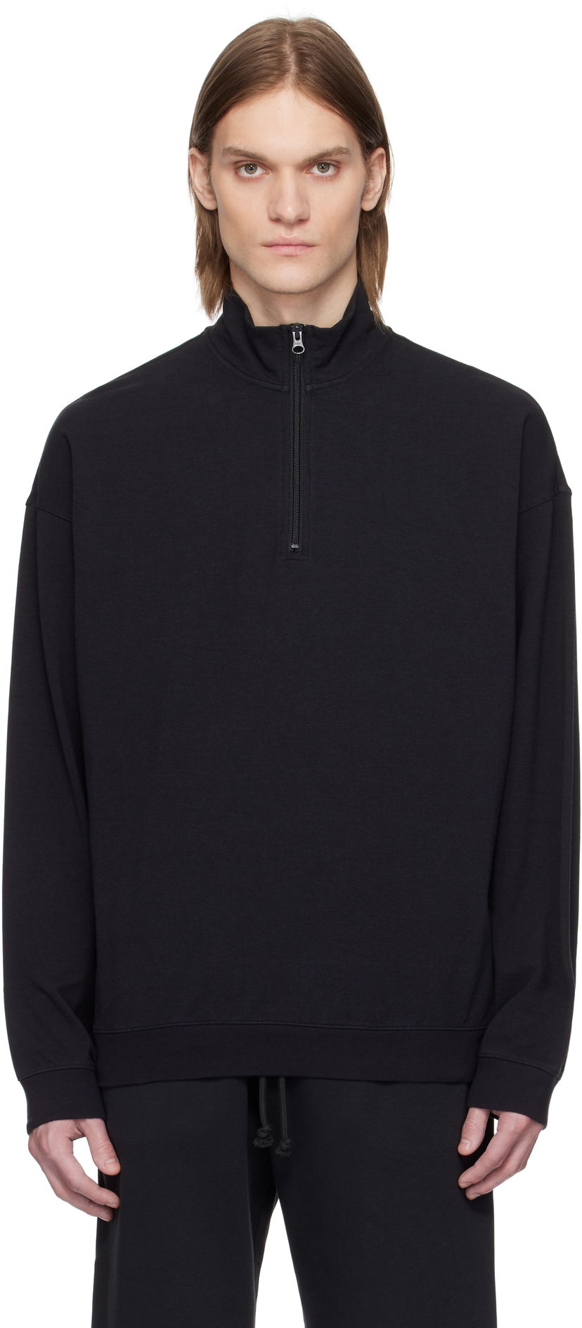 Pleteni pulover SKIMS SKIMS Jersey Relaxed Quarter Zip Sweatshirt Črna | PL-ZUP-6901M-OBSIDIAN