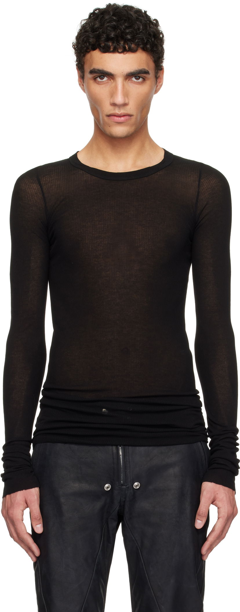 Majica Rick Owens Rick Owens Hollywood Rib Long Sleeve T-Shirt Črna | RU01E5250 RC
