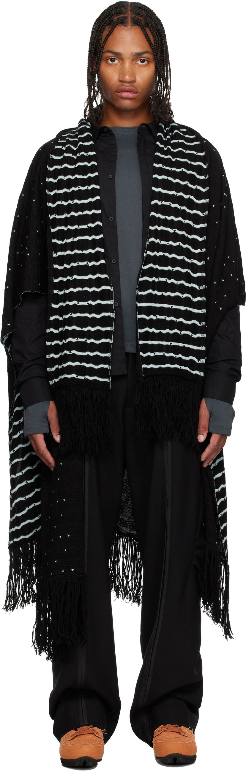 Šala KIKO KOSTADINOV Kiko Kostadinov Striped Fringed Scarf Črna | KKAW25KN07-107