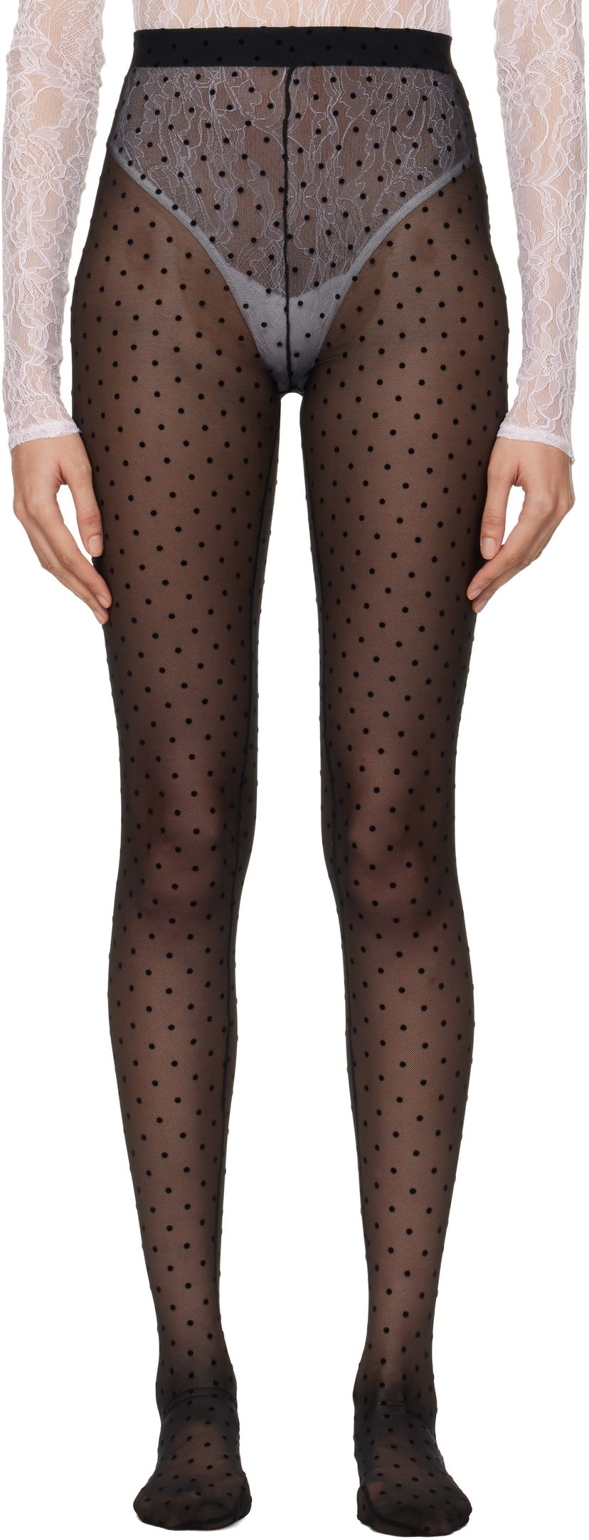 Nogavice WARDROBE.NYC Sheer Polka Dot Tights Črna | W2222F24PD