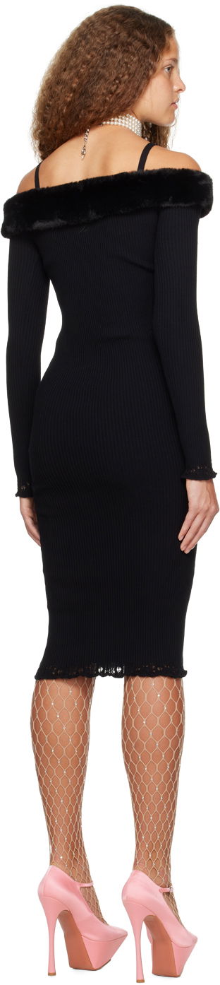 Obleke Blumarine Blumarine Faux-Fur Trim Midi Dress Črna | A322A384B, 2