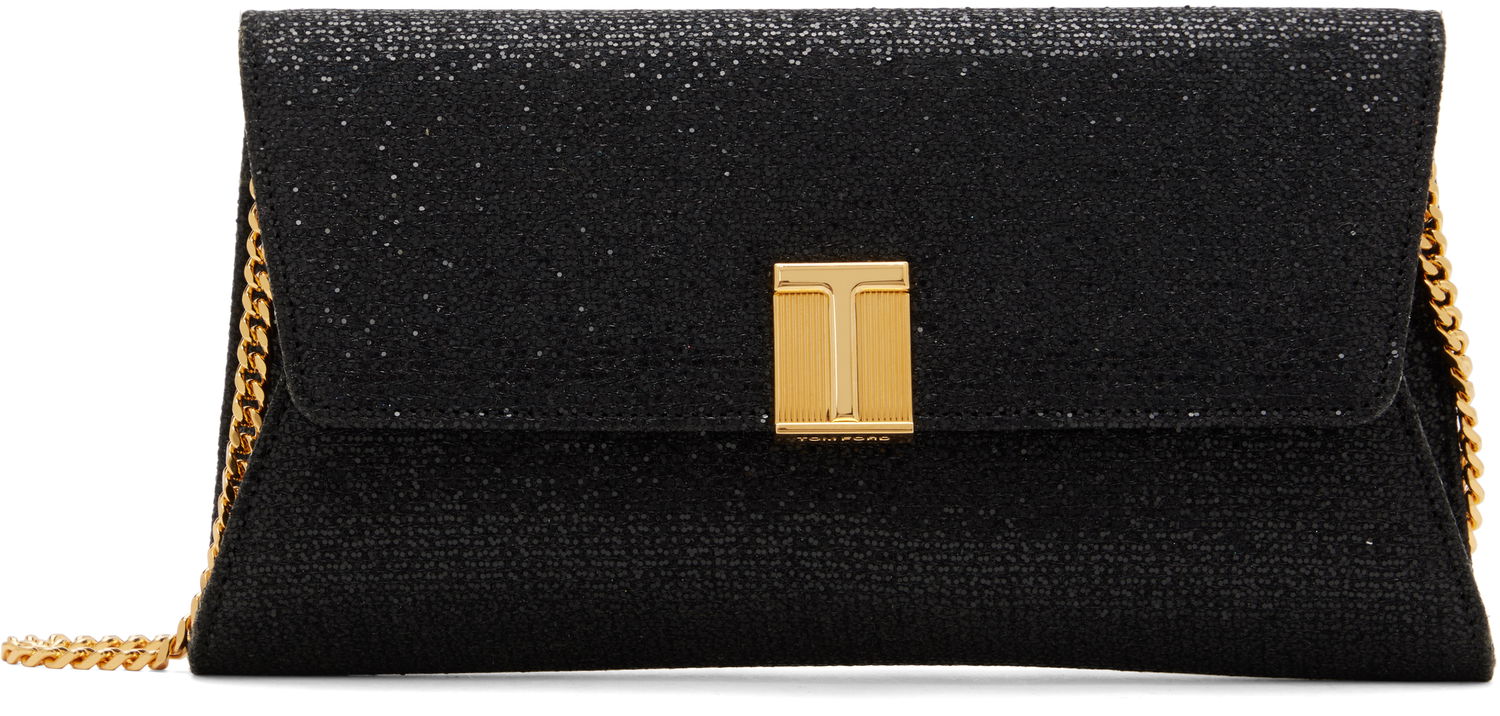 Torba za čez ramo Tom Ford Glitter Textured Fabric Bag With Chain Strap Črna | L1736-TSY053X, 0